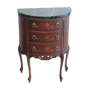 2pc French Inlay Half Round Chest/Cabinet with Marble Top