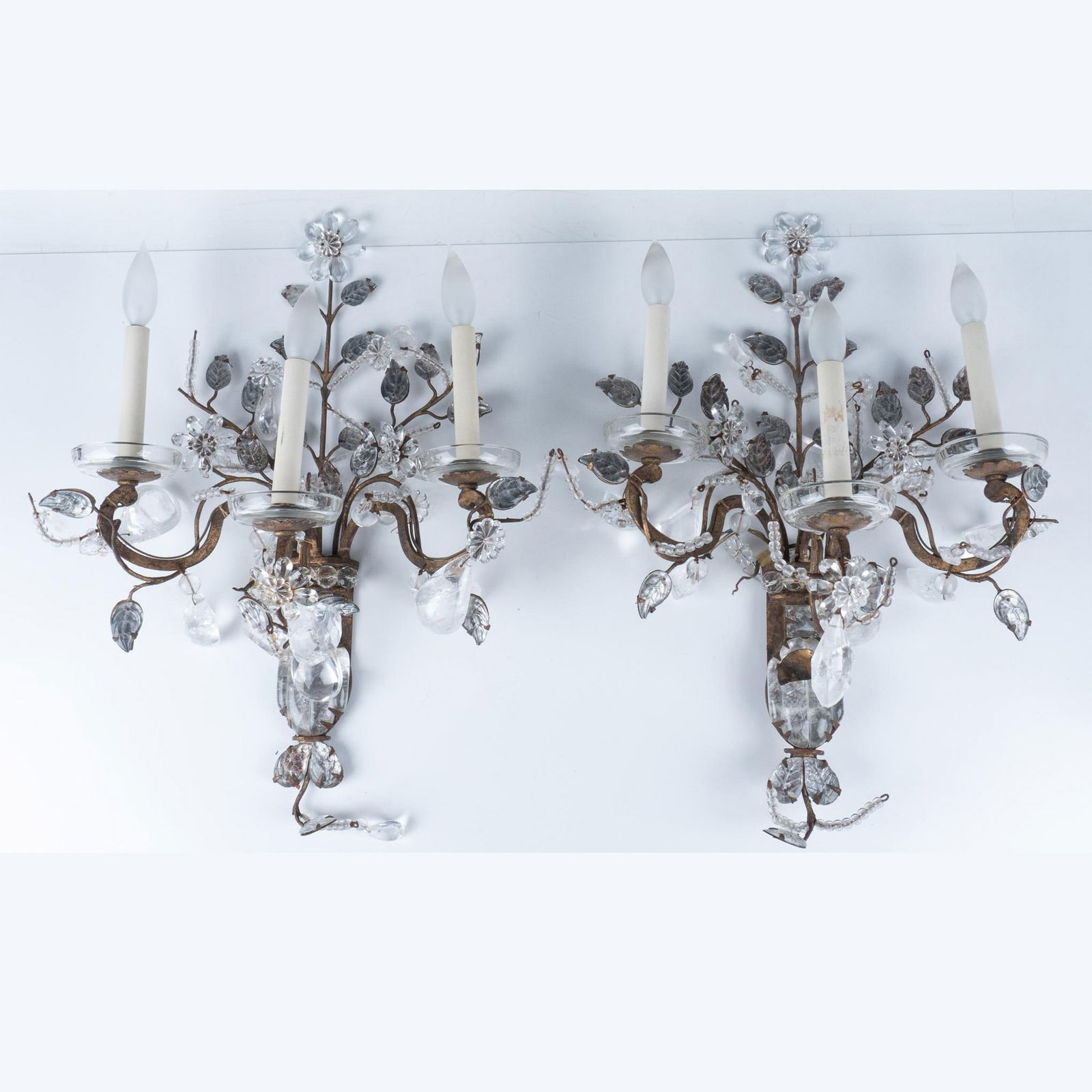 Pair of Antique Gilt & Rock Crystal Three-Light Sconces (1 of 10)