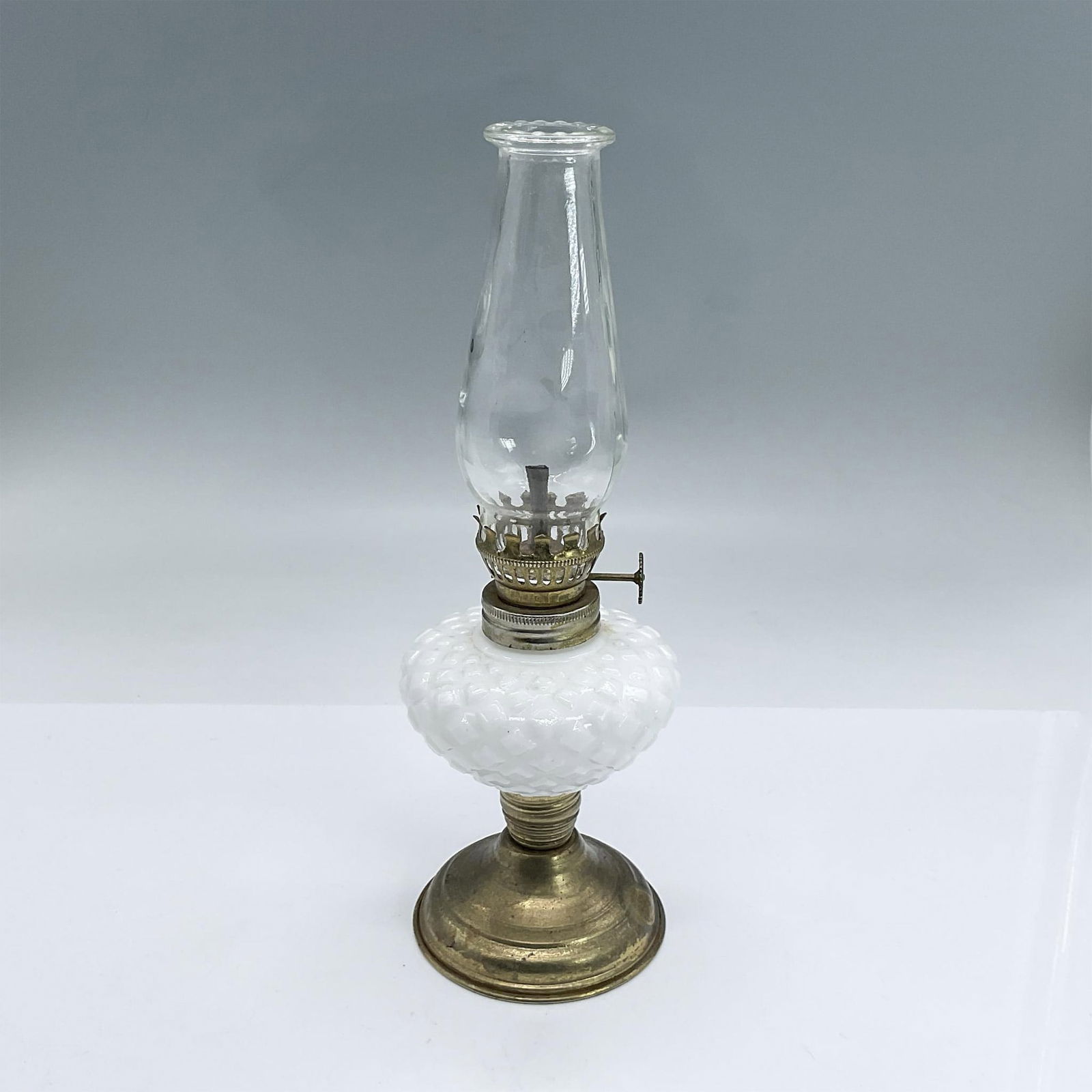 Vintage Petite Metal and Milk Glass Oil Lamp (1 of 3)