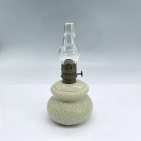 Vintage Petite Milk Glass Oil Lamp, Flowers