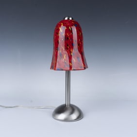 Brushed Stainless Steel Table Lamp with Art Glass Shade