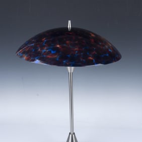 Modern Brushed Stainless Steel Table Lamp w/ Art Glass Shade