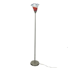Brushed Stainless Steel Torchiere with Blown Glass Shade