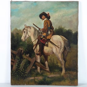 P. Diesen, Original Oil on Canvas, Mounted Cavalier, Signed