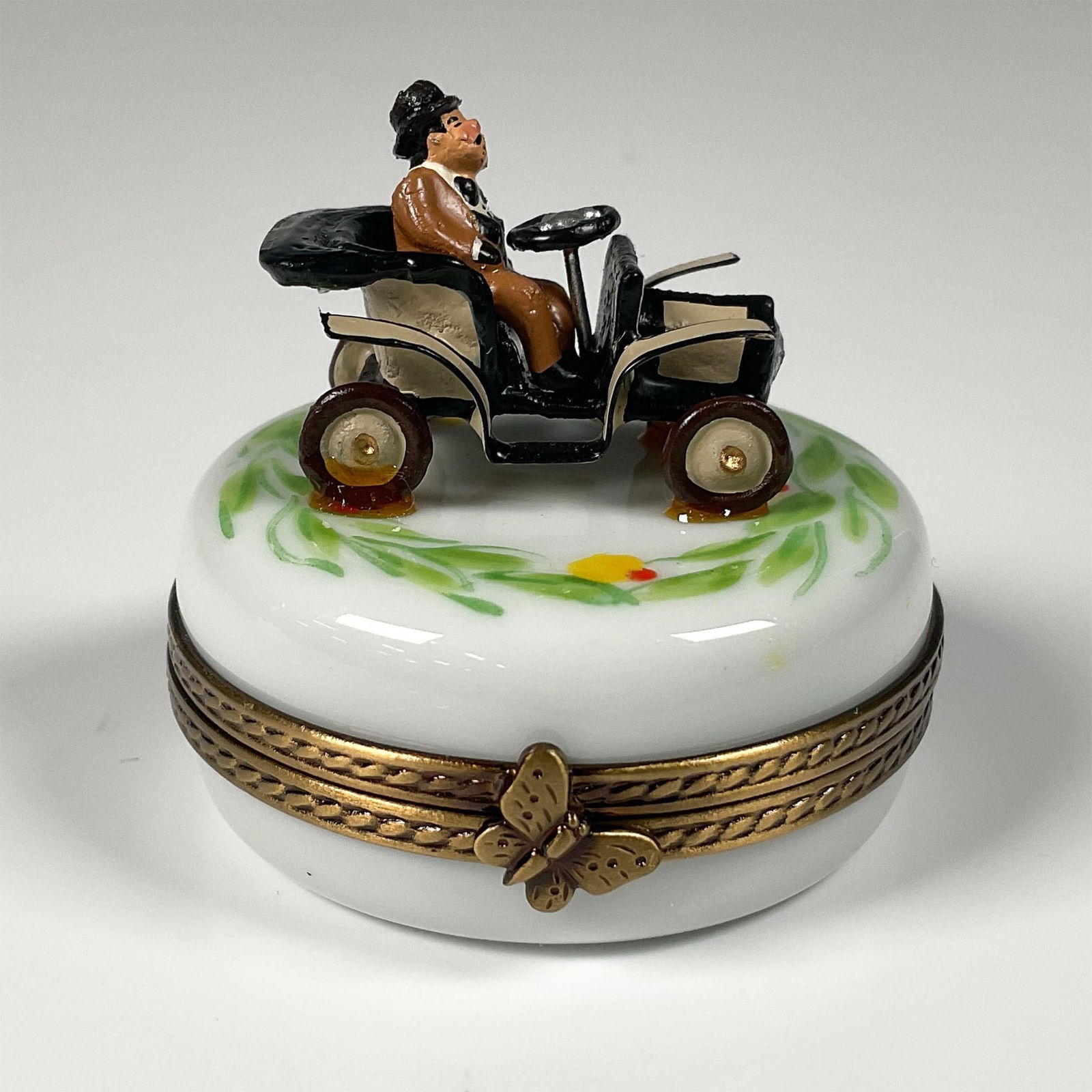 Limoges French Porcelain Box, Man in Classic Cart (1 of 4)