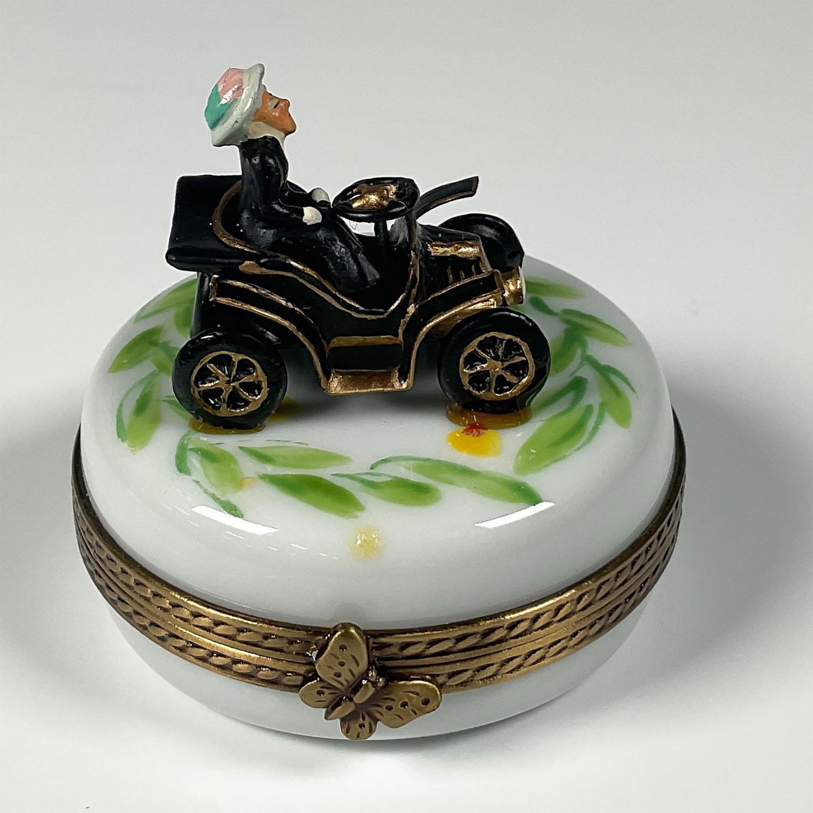 Limoges French Porcelain Box, Woman Classic Cart (1 of 4)