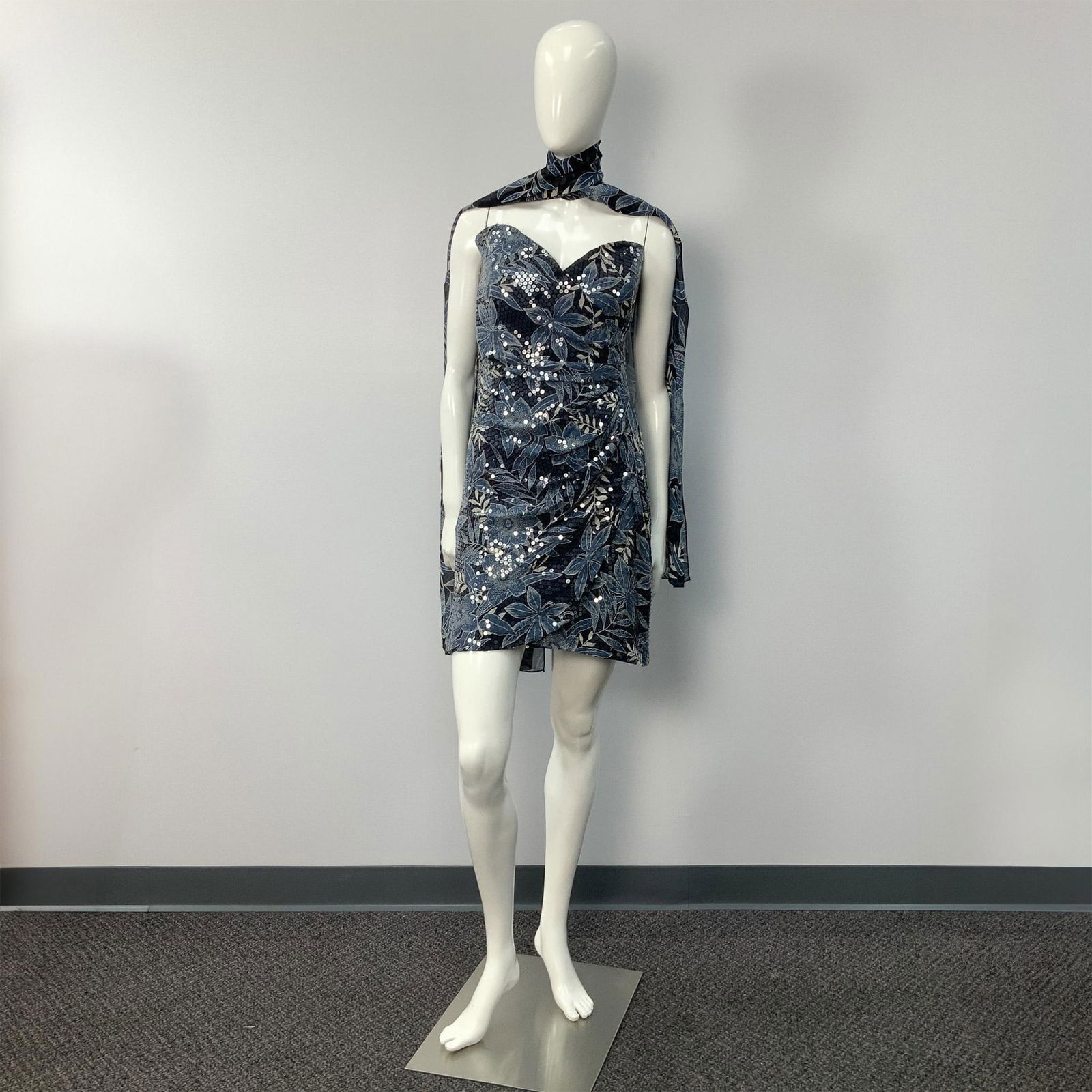 Albert Nipon Sleeveless Silk Sequin Cocktail Dress w/ Shawl (1 of 11)