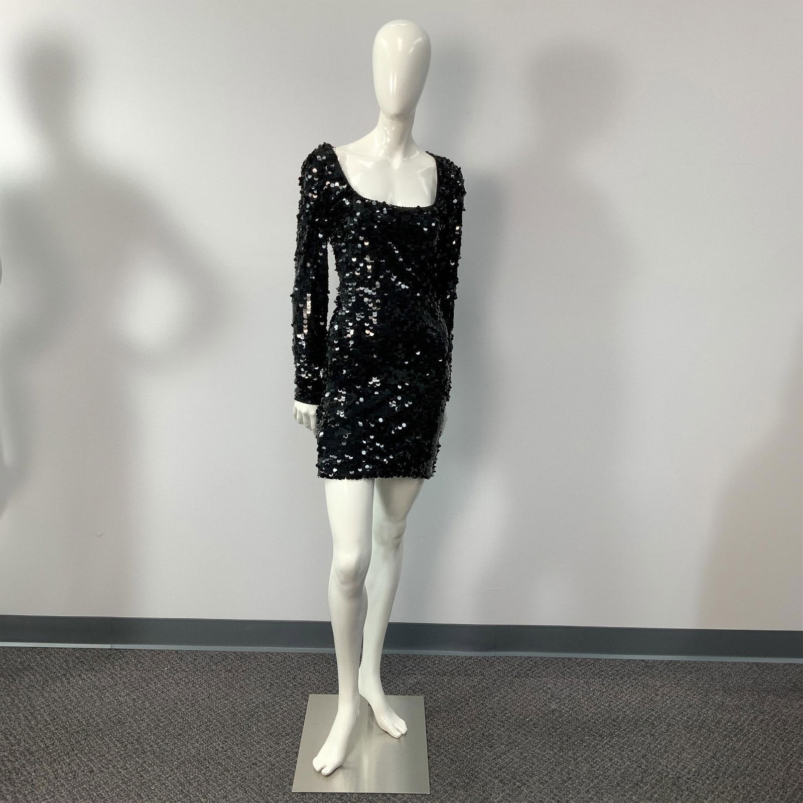 Henri Bendel NY Black Sequin Long Sleeve Cocktail Dress (1 of 6)