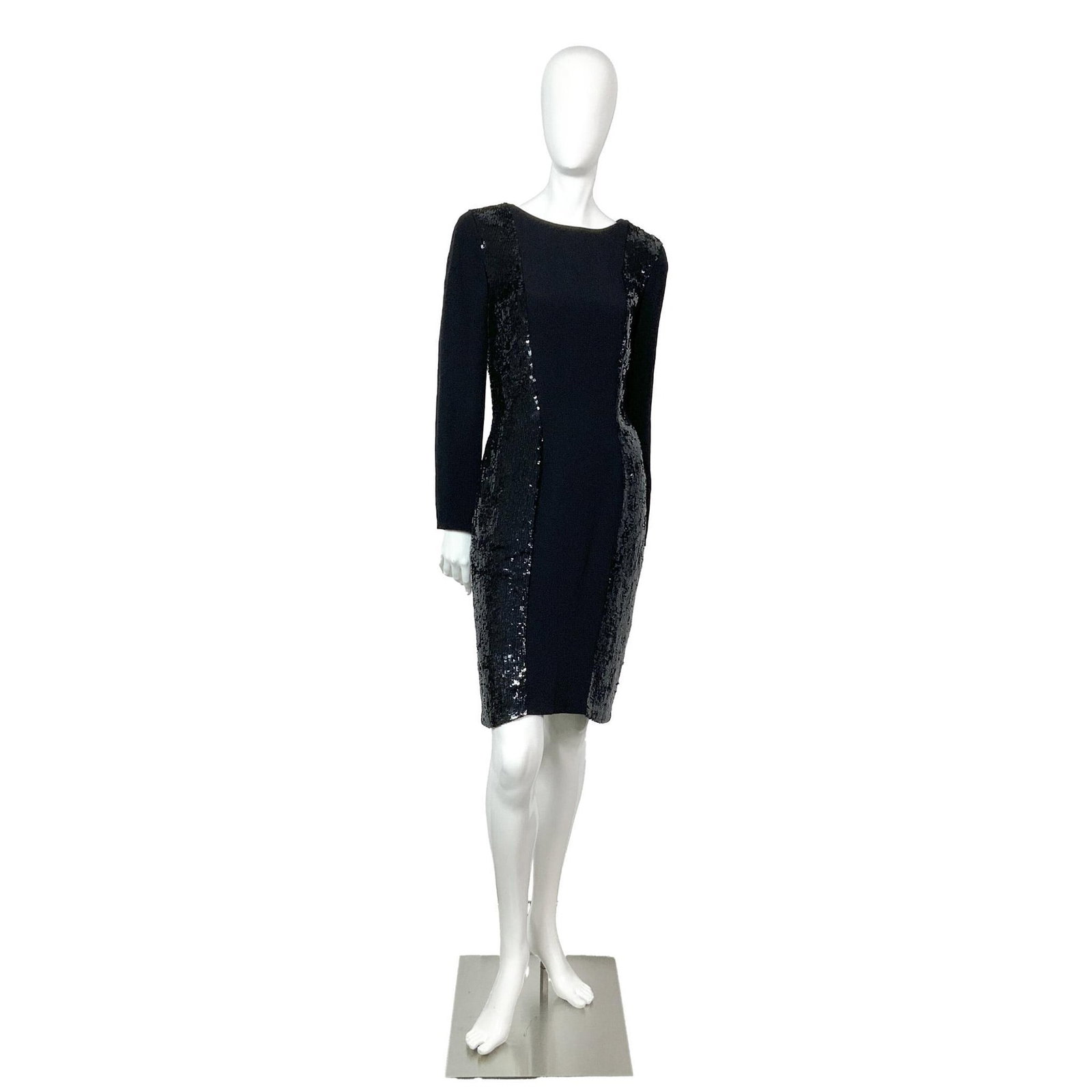 Louis Feraud Black Sequin Long Sleeve Silk Cocktail Dress (1 of 9)