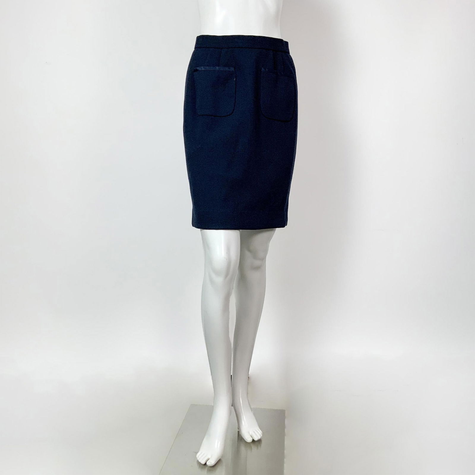 Elegant Navy Blue Pencil Skirt with Pockets (1 of 5)