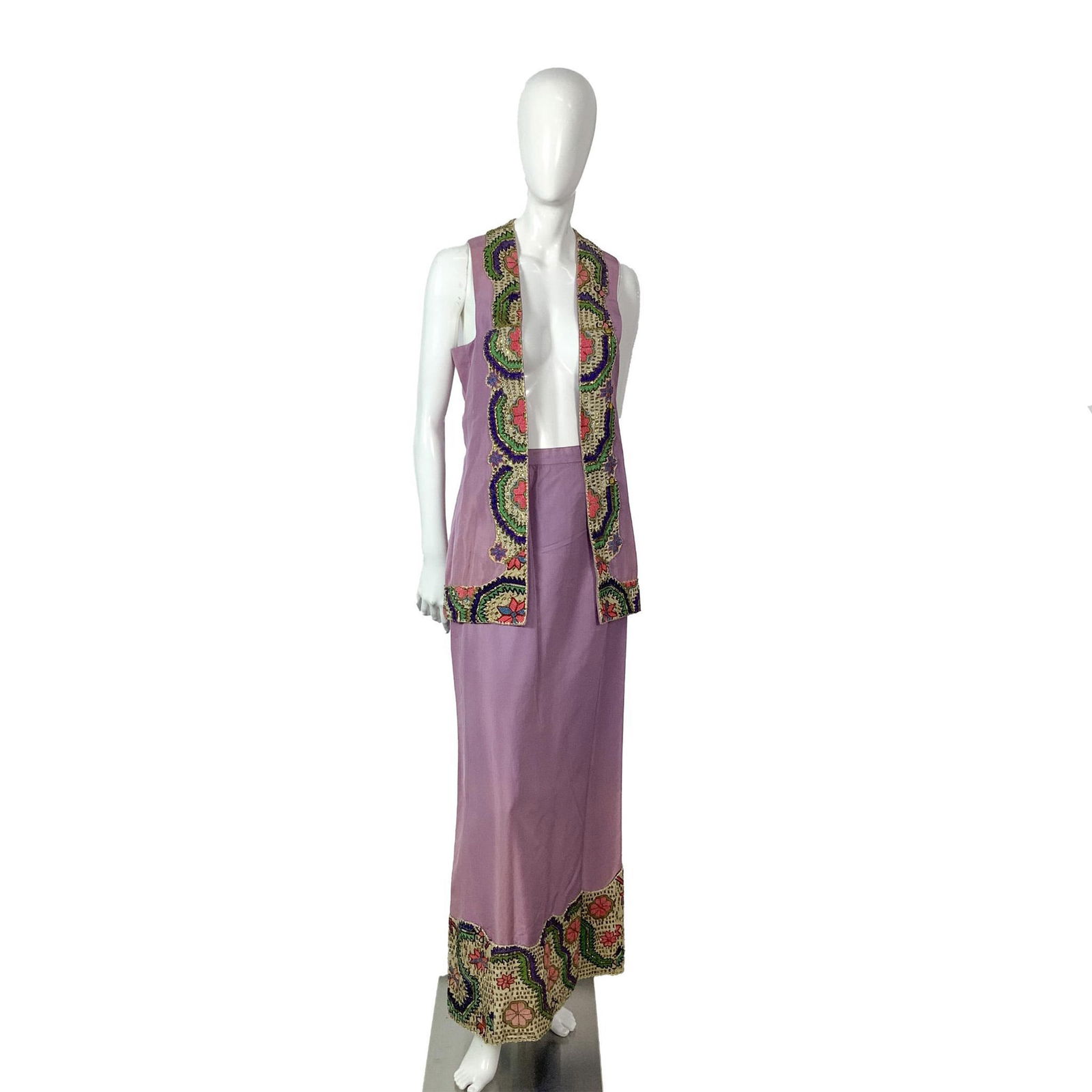 Yannis Stravassaros Embroidered Silk Vest and Skirt Set (1 of 10)