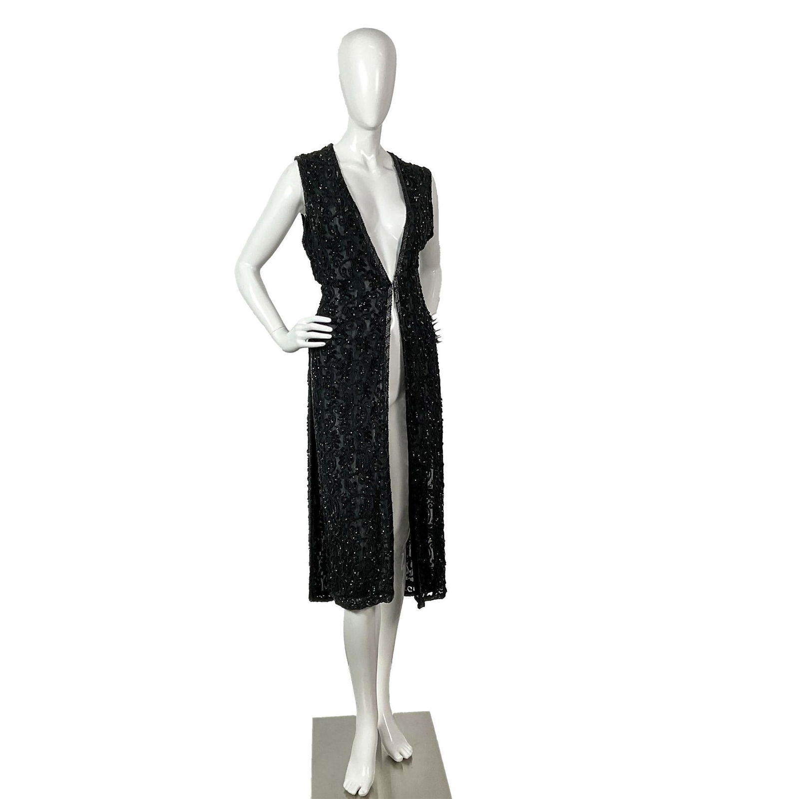 Niteline Della Roufogali Black Beaded Evening Duster Vest (1 of 9)