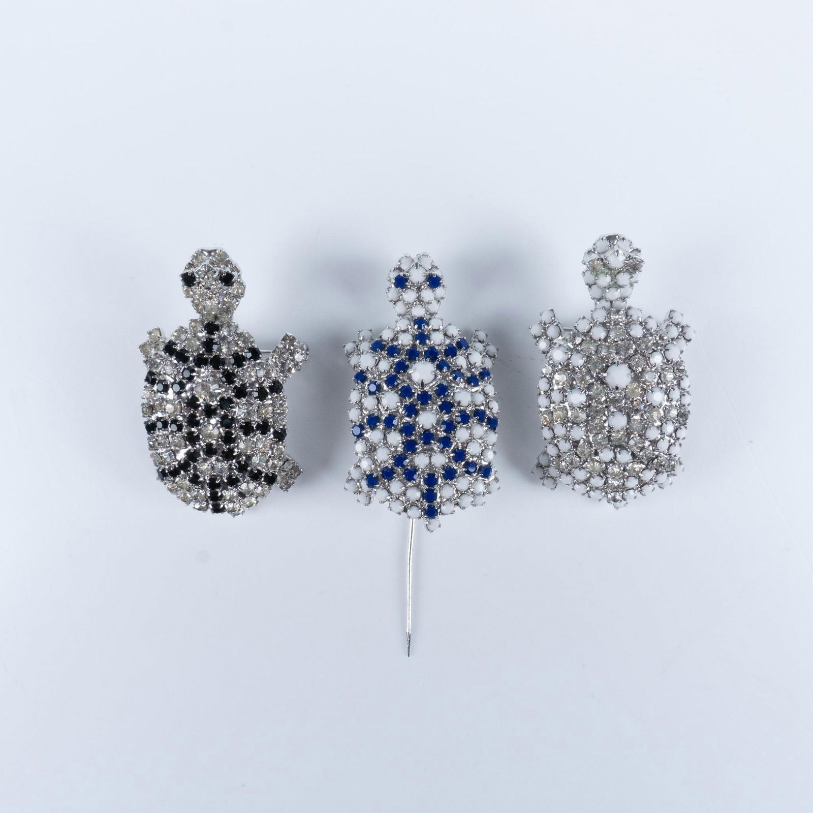 3pc Vintage Pauline Trigere Paved Brooches and Pin, Turtles (1 of 3)