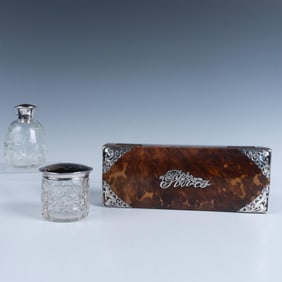 3pc Sterling Silver Mottled Brown Vanity Set