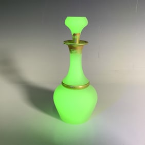 Green Opaline Glass Gilded Uranium Perfume Bottle