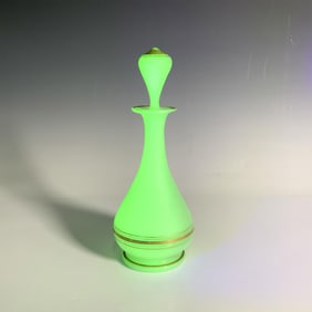 Green Opaline Glass Gilded Uranium Perfume Bottle