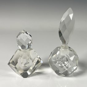 2pc Art Deco Crystal Perfume Bottle Set with Stopper