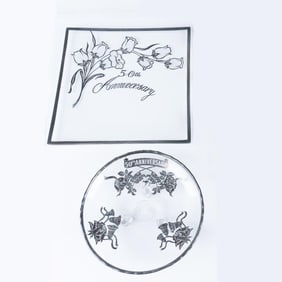 Pair of 50th Anniversary Glass Trays