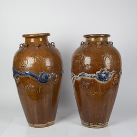 Pair of Antique Original Chinese Dragons Martaban Vessels