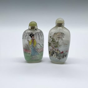 2pc Chinese Reverse Painting on Glass Snuff Bottles