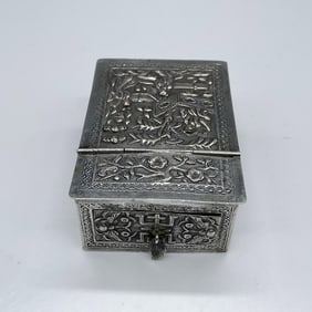 Vintage Asian Silver Vanity Box with Mirror and Drawer