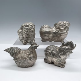 4pc Southeast Asian Silver Repousse Animal Boxes