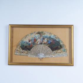 Antique Framed Hand Painted Victorian European Fan