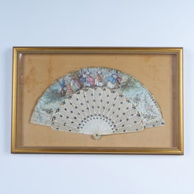 Antique Framed Hand Painted Victorian European Fan