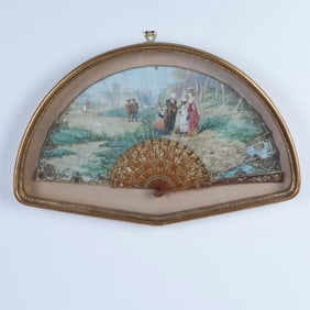 Framed Hand Painted Victorian European Fan
