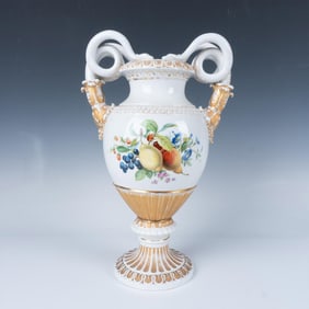 Antique Meissen Porcelain Double Handled Snake Vase