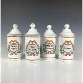 Set of 4 French Porcelain Apothecary Jars