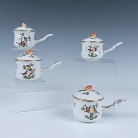 4pc Herend Porcelain Rothschild Bird Pots de Creme with Lid