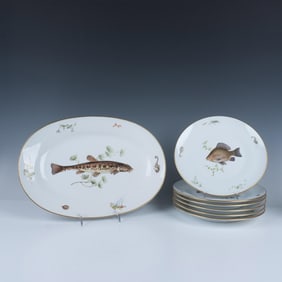 7pc Richard Ginori Bone China Plates and Platter, Quenelle