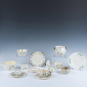 15pc Belleek Porcelain Shamrock Tableware Set