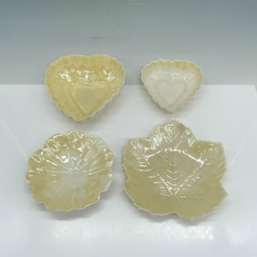 4pc Vintage Belleek Heart and Leaf Shaped Dishes