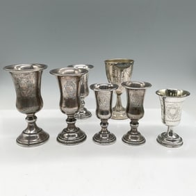 7pc Judaica Sterling Silver & Silver Plated Kiddush Cups