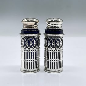 2pc FB Rogers Silver Plated Blue Glass Salt & Pepper Shakers