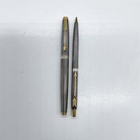 2pc Parker Sterling Silver and 14K Gold Pen and Pencil