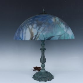 Antique Original Reverse Hand-Painted Frosted Dome Lamp