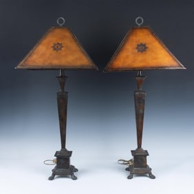Pair of Maitland Smith Bronze Metal Table Lamps