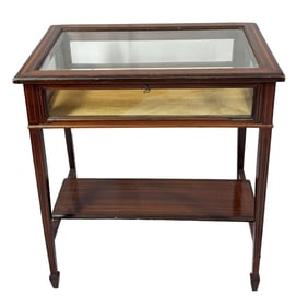 Antique Original Mahogany Wood and Cut Glass Display Table