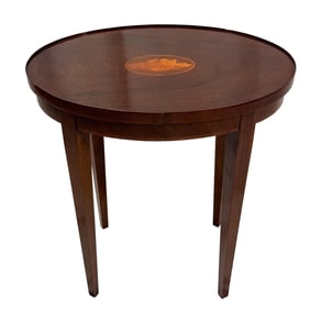 Baker Furniture Flame Mahogany Oval Inlay Shell Side Table