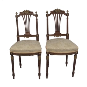 Pair of Antique Victorian Carved Mahogany & Gilt Side Chairs