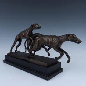 Art Deco Style Bronze Sculpture, Running Whippets