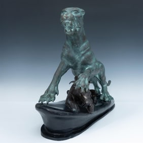 Art Deco Bronze Tiger Hunt Sculpture