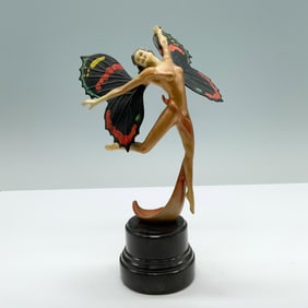 Enameled Bronze Art Deco Sculpture, Butterfly Dancer