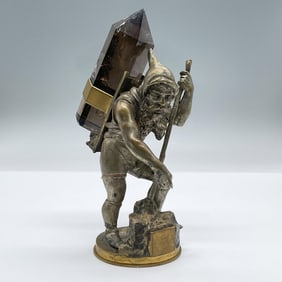 Cast Metal Brass Figurine With Smoky Quartz