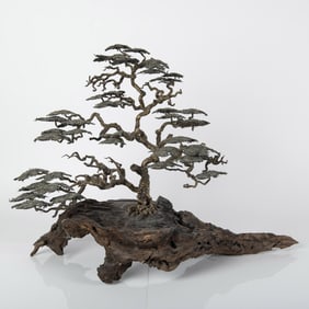 Original Large Bronze & Brass Bonsai Tree on Driftwood Base