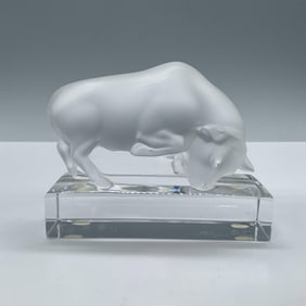 Lalique Frosted & Clear Crystal Paperweight Figurine, Bull