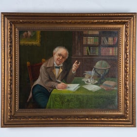 C. Leon, Original Oil on Canvas, Portrait in Study, Signed